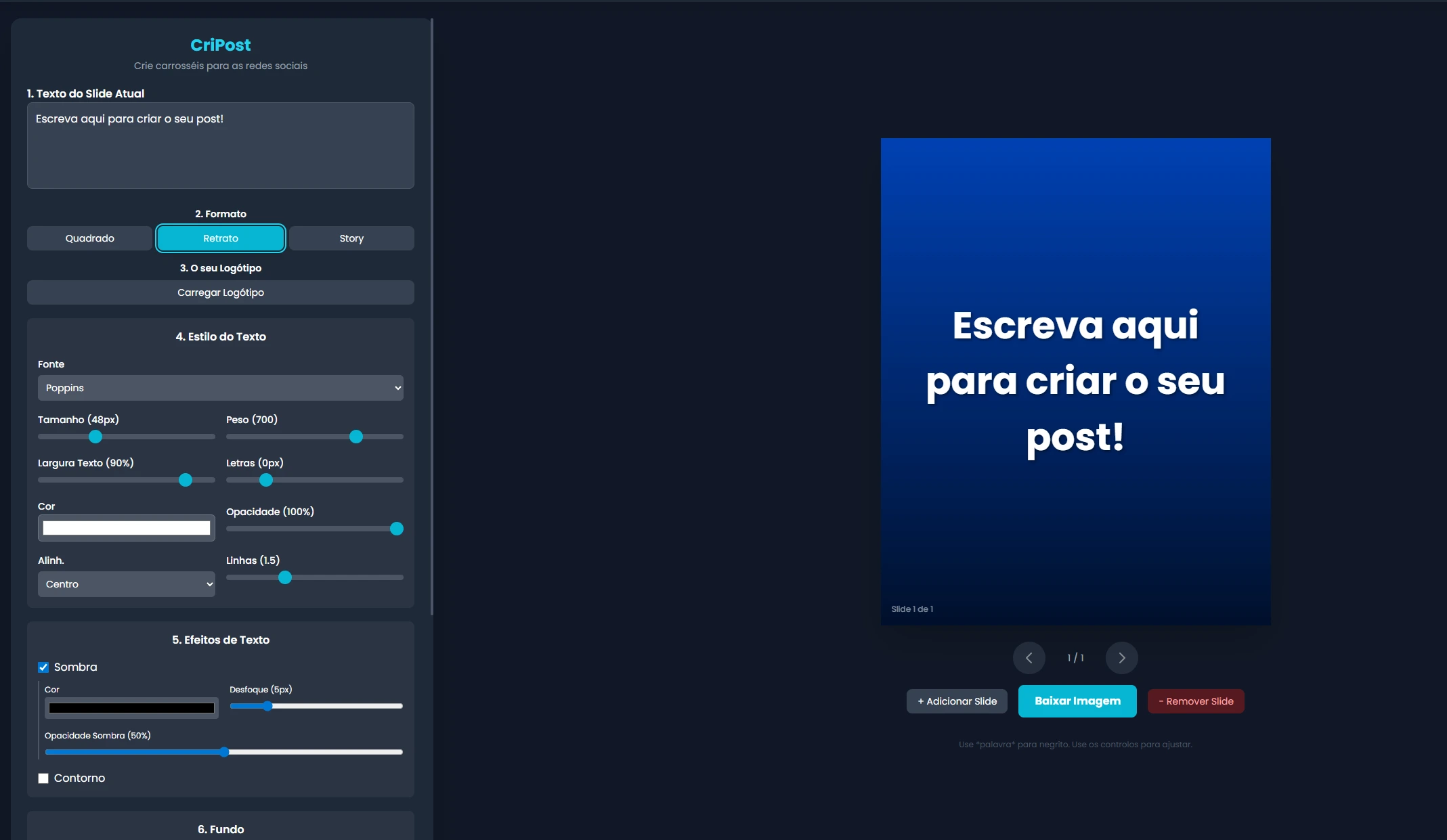 Pré-visualização do Crie Posts