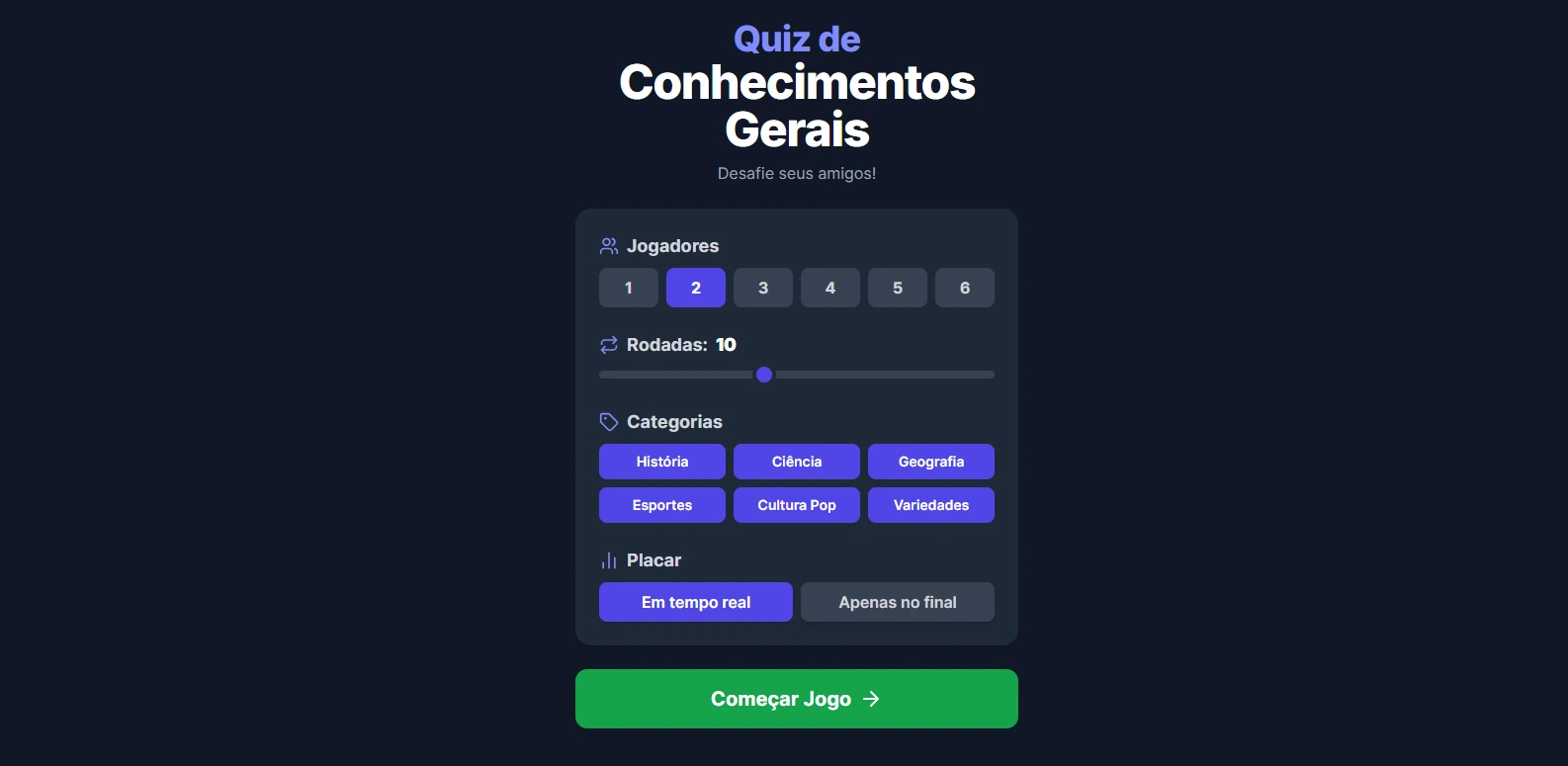 Pré-visualização do Jogue Quiz