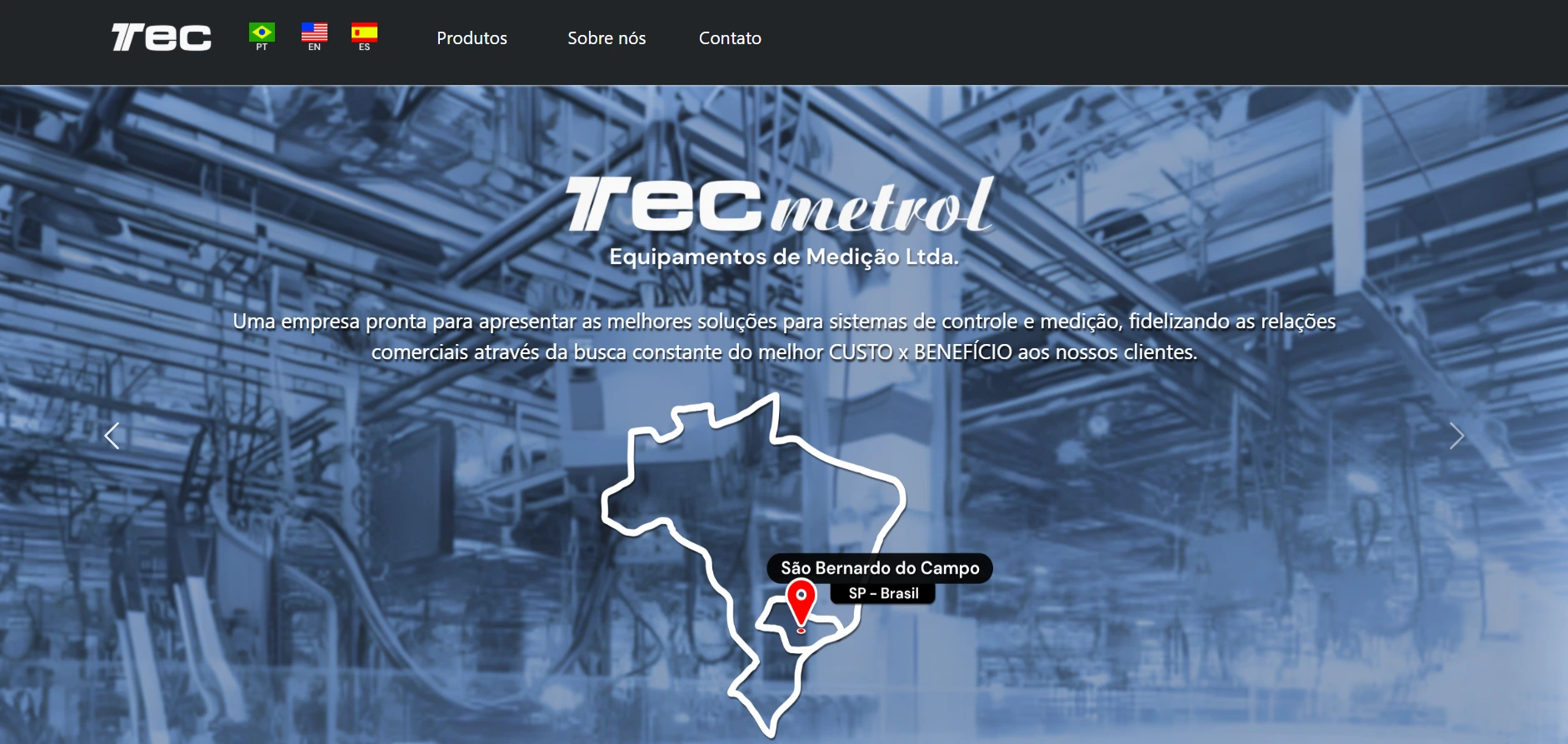 Pré-visualização do site Tecmetrol